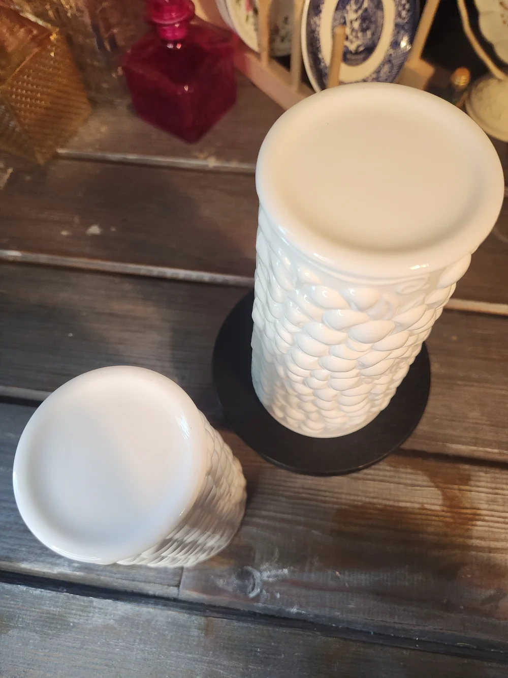 White Textured Ceramic Vase Pair - Floral Bubble Relief